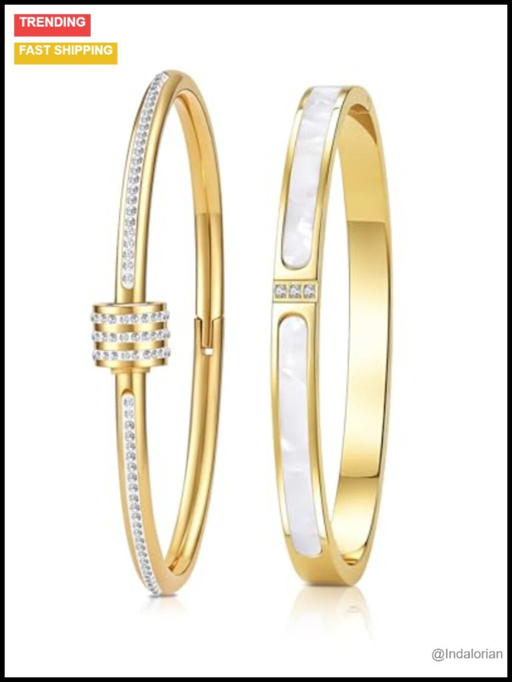2pcs Gold Plated Bangle Bracelets for Women Titanium Steel Set